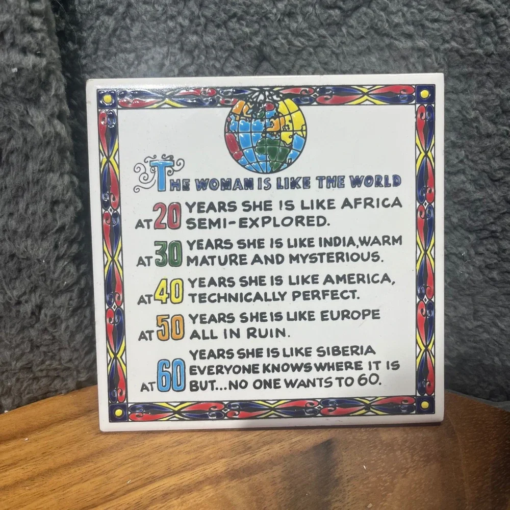 Handmade Niarchos Ceramic Plaque Made in Greece Woman Age‎ Comparison Quote